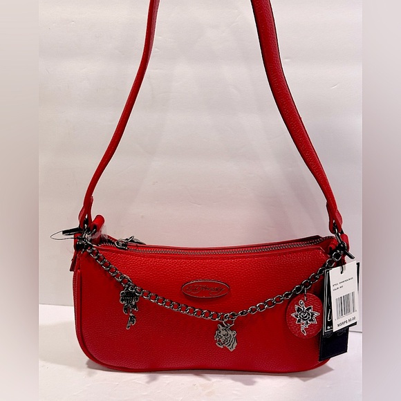 Ed Hardy  Red Leather Shoulder Bag - Picture 1 of 16